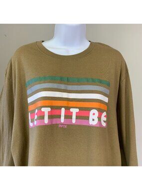 Live and Tell sz XL Women's Long Sleeve T-shirt Cotton Let it Be Rainbow Stripes